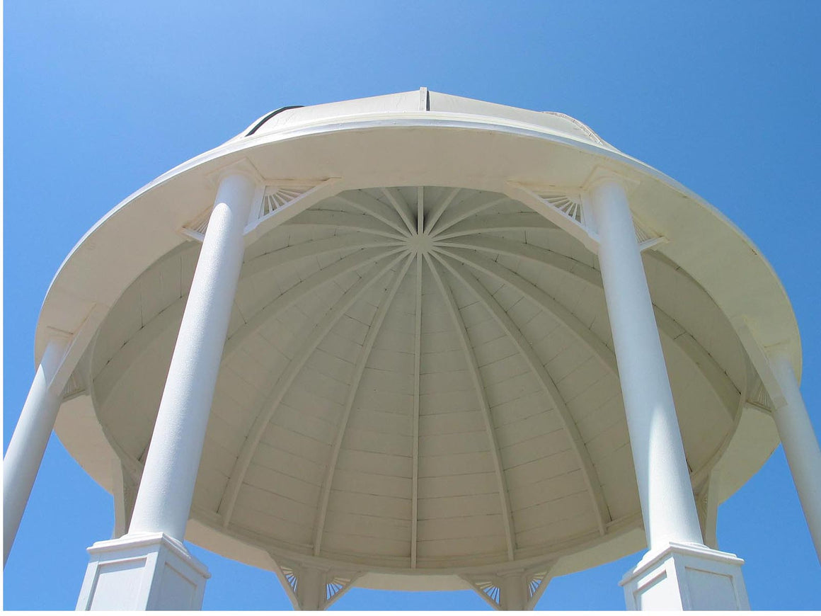 Octagon Gazebo with 16-Sided Copper Dome Roof, Sunburst Corbels, Classic Steel Columns, 16-foot - SamsGazebos Made to Order