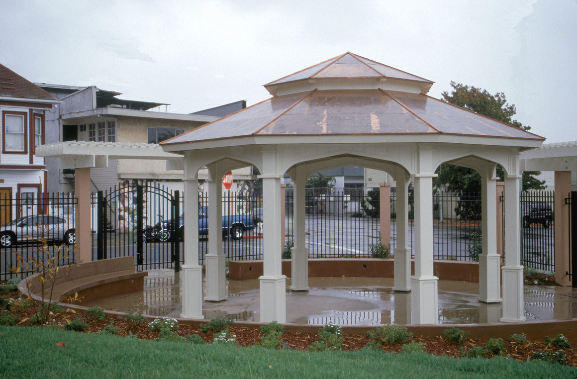 Octagon Gazebo with Type E Pagoda Style Copper Roof, Gothic Arch Panels, Classic Posts, 20-foot - SamsGazebos Made to Order